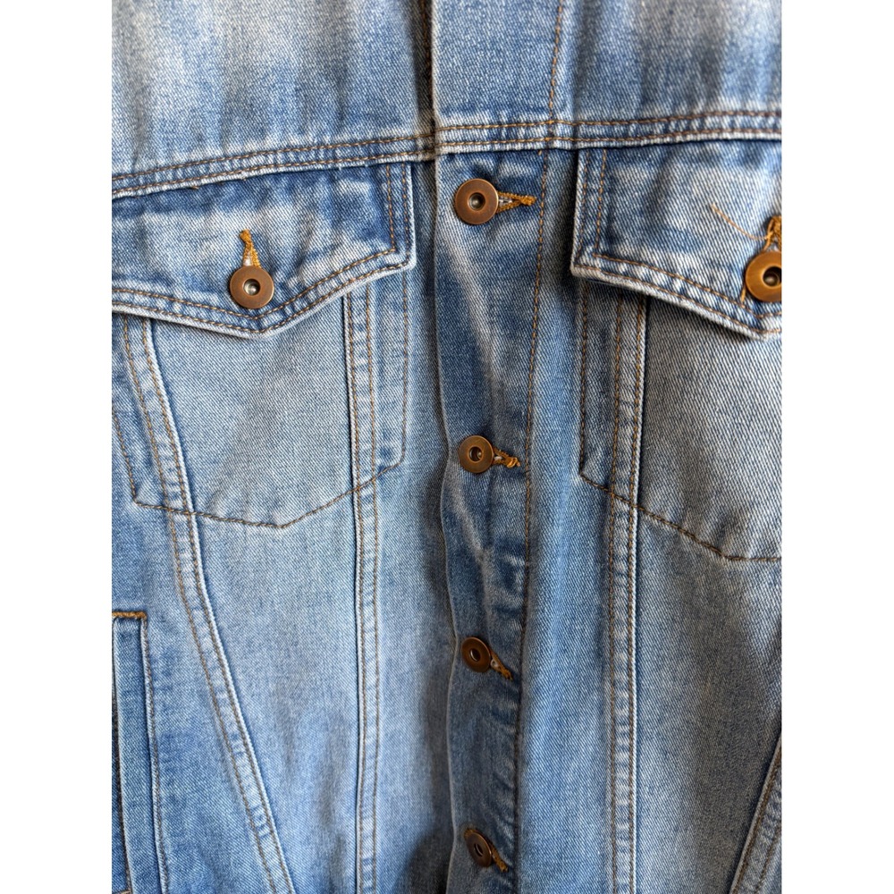 TRIOT‎ Los Angeles Mens Light Wash Sherpa Lined Denim Trucker Jacket Medium - Picture 4 of 4